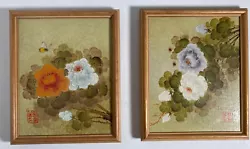 Buy Vintage Original Oil Painting Pair (2x) Flowers, Bees, Butterfly -Signed, Framed • 63.03£