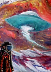 Buy UFO Astronaut Spaceman Acrylic Painting On Canvas • 45£