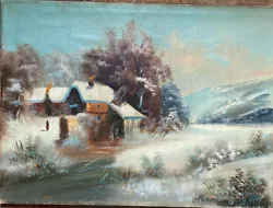 Buy Oil Painting Romantics Um 1890 Mill IN Winter At River ° Antique Snow Fireplace • 168.57£
