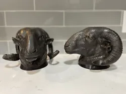 Buy Pair Of Vintage Antique Cast Bronze Rams Head - Aries - Goat • 284.37£