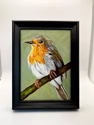 Buy Robin Bird Oil Painting Wildlife Original On Canvas Board FRAMED Art Decor Sale • 62£