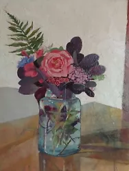 Buy Original Oil Painting Still Life Flowers Vase Contemporary • 0.99£