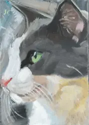 Buy Aceo Cat Atc Original Oil Painting Feline Portrait Contemporary Art Signed NR • 0.01£