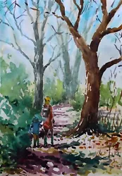 Buy Walking In The Woods English Countryside Nature Watercolour Original Painting A3 • 75£