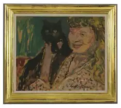 Buy Ruskin Spear Original Oil On Board Of A Lady Holding A Black Cat  • 10,000£