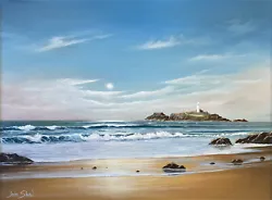 Buy Gwithian Beach Godrevy Lighthouse, Original Oil Painting By John Shaw Cornwall • 295£