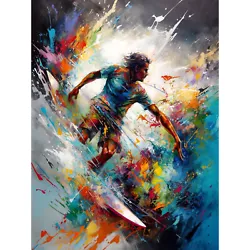 Buy Surfer Surfing On Rainbow Paint Splat Waves XL Wall Art Canvas Poster Print Huge • 19.99£
