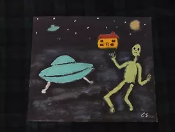 Buy Original Oil On Canvas Painting Of  Aliens In The Backyard   By Colin Statter  • 24.99£