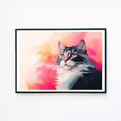 Buy Cat Abstract Colourful Painting Illustration 7x5 Retro Wall Decor Art Print  • 3.95£
