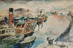 Buy Fine Scottish Watercolour Painting Paddle Steamer On The Clyde At Bowling - 1938 • 95£