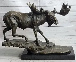 Buy Canadian Bull Moose Hunter Lodge Cabin Cottage Bronze Marble Statue Sculpture NR • 449.46£