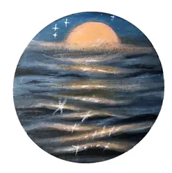 Buy Original Hand Painted Seascape With Full Moon Painting Round Wooden Board 10 Cm • 9.77£