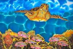 Buy Original Silk Art By Daniel Jean-Baptiste Of A Green Sea Turtle • 6,299.96£