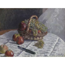 Buy Alfred Sisley  Apples And Grapes In A Basket Painting Art Canvas Print 18X24  • 17.48£