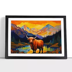 Buy Highland Cow Art Deco Framed Wall Art Poster Canvas Print Picture Home Painting • 19.95£