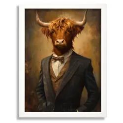 Buy Cow In A Suit Wall Art Print Animal Framed Picture Highland Cow Artwork Gift • 8.99£