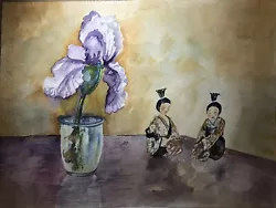Buy Vintage Original Watercolor Painting Iris Floral Joan Perry Art 24” W X 18”H • 72.76£
