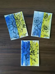 Buy ACEO SET Of 3 Watercolor Ukrainian Flag Sunflowers  Floral Abstract Flower Plant • 21.25£