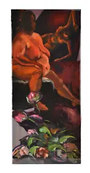 Buy Vintage Oil Painting On Plank Abstract Nudes With Flowers • 374.42£