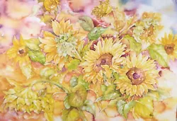 Buy Original Watercolour, 'Study Of Sunflowers', Circa 1990's, Signed Blanche • 37£