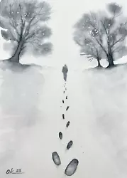 Buy Original Painting Loneliness Winter Forest Snow Field  Christmas Watercolor  A4 • 42.27£