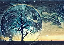 Buy Cool Super Moon & Tree Poster Size A4 / A3 Painting Nature Poster Gift #14104 • 3.99£