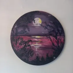 Buy 🎨 Moonriver.  Bob Ross Style Cicular Signed Oil Painting Local Artist 16  • 28£