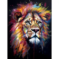 Buy Lion Head Painting Rainbow Colour Maine Hair Vibrant Portrait Canvas Poster Art • 13.99£