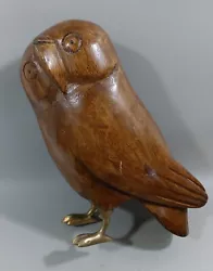 Buy Sergio Bustamente Style Wooden Owl Sculpture With Brass Feet • 20.71£