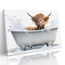 Buy Highland Cow In Bath Funny Canvas Print Wall Art Décor Painting Poster Picture • 17.99£