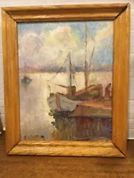 Buy Vintage Impressionist Swedish Boat/Dock Scene Framed Painting • 33.23£
