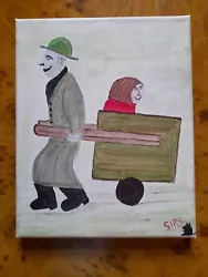 Buy L.S Lowry Inspired Acrylic Painting Subject.  Man Pulling Cart. • 19.99£
