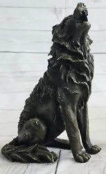 Buy Art Deco Hot Cast  Wolf Howling At The Bronze Sculpture Figurine Statue Sale • 139.32£