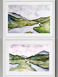 Buy 2x Watercolor Images Original Abstract Landscape Mountains • 22.54£