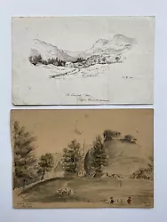 Buy Two Mid Victorian Hand Drawn Illustrations Castle Green Plymton Langdale Pikes • 10£
