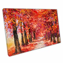 Buy Woodland Path Surrounded By Red Autumnal Trees Oil Painting Style Print Canvas • 9.70£