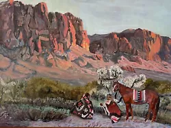 Buy Original Oil Painting Arizona Native American Mountains Western Horse Indian • 82.88£