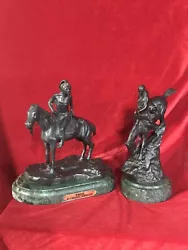 Buy Frederick Remington Bronze Statue Set Indian Horse Vigil Marble Base Sculpture • 393.74£