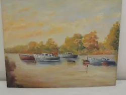 Buy R Wild Original Oil Painting - Boats On The River - Thames Hospice • 15£