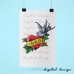 Buy Dad Heart Tattoo Fathers Day Design Digital Only • 0.99£