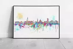 Buy Print On Paper Painterly City Of Cardiff Landmarks Wales Spray Paint Skyline • 6.43£