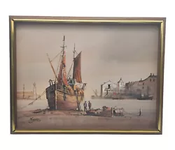 Buy Mike Jeffries Original Oil On Canvas Painting - Harbour Boat Scene - 45cm B1939 • 61.72£