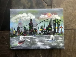 Buy Cityscape Acrylic Painting On Canvas Signed  12 X 16  Boats Original Fine Art • 16£