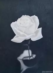Buy White Rose, Original Oil Painting, Black And White, Framed, Floral Artwork 12x9  • 140£