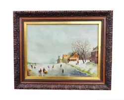 Buy Antique Oil Painting Dutch Ice-skating Manner Of L S Lowry Signed B W Broderick • 120£