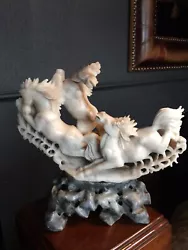Buy Vintage Intricate Carved Soapstone Running Horses • 35£