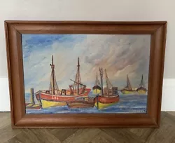 Buy Vintage Framed Oil Painting Harbour Boats Scene Nautical Signed • 50.99£