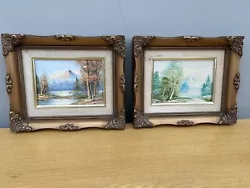 Buy Vintage Pair Of Gold Wooden Framed Oil Paintings Of Nature Landscape Mountains • 79.95£