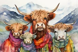 Buy Highland Cow Family Photo Picture PRINT ONLY Gift Scottish Wall Art - Not Canvas • 8.99£