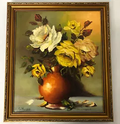 Buy Vintage Floral Oil Painting In An Ornate Gold Frame Signed G Munar 45 X 51cm • 21£